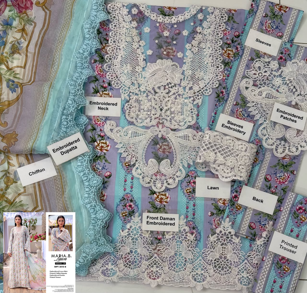 M.B Embroidered Lawn Luxury with Embroidered Dupatta