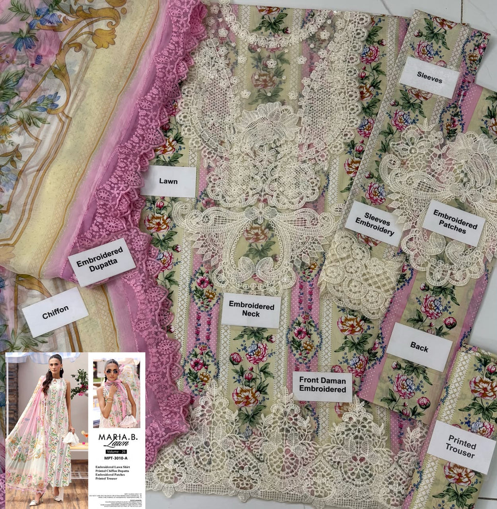 M.B Embroidered Lawn Luxury with Embroidered Dupatta