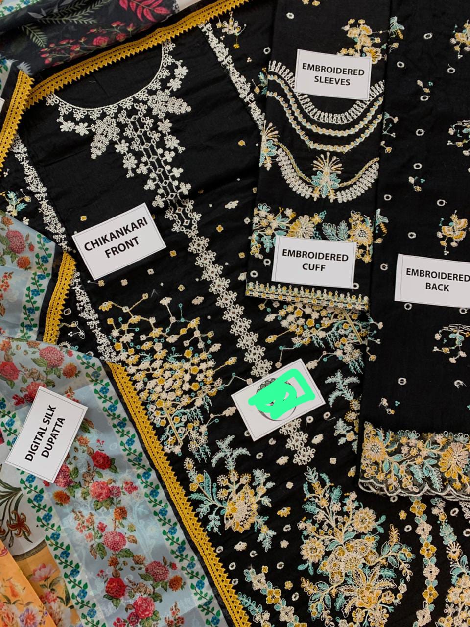 HUSSAIN REHAR Luxury Lawn Chicken Kari 3PC Suit – Festive Collection 2026 with Silk Dupatta