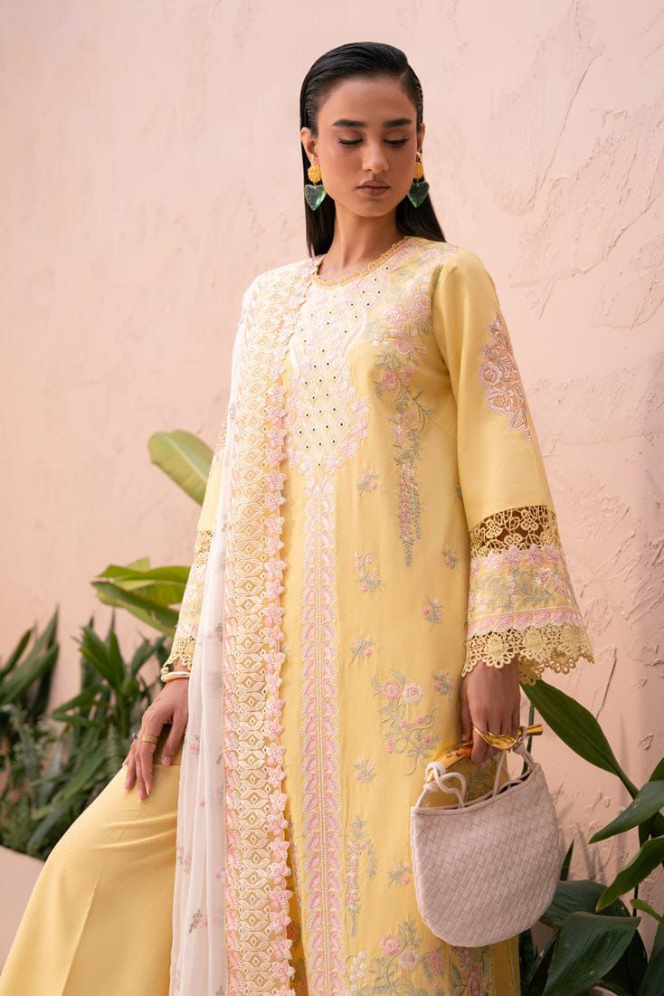 Marjjan Lawn Eid Collection 3PC Suit – Heavy Embroidered Chikenkari with Chiffon Dupatta