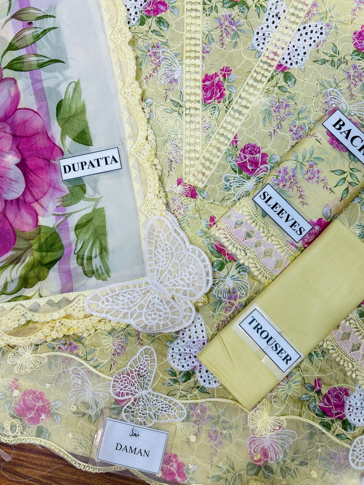 MARIA.B MP-1AB Chikankari Lawn 3PC Suit – Laser Work & Chiffon Dupatta