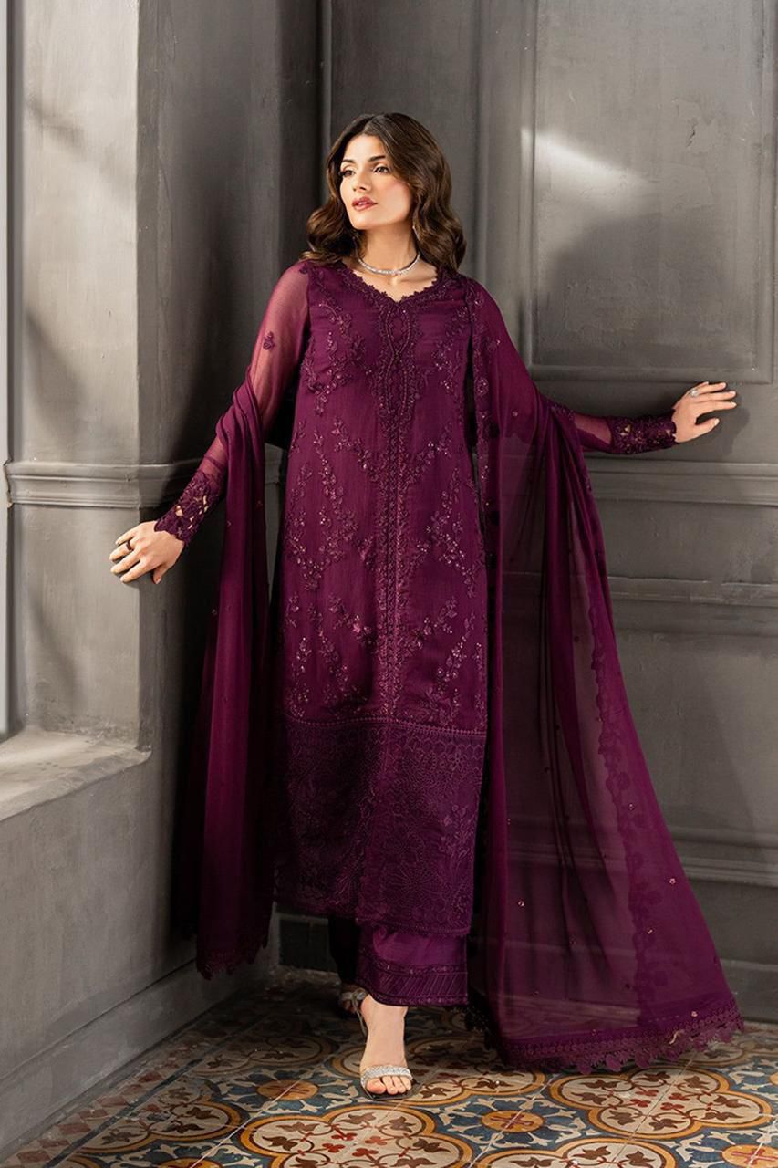 Azure Chiffon Embroidered 3PC Suit – Luxury Unstitched Collection with Shamoz Silk Trouser
