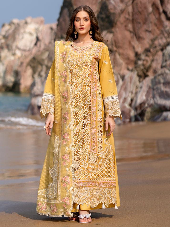 Mahnur Lawn Eid Collection 3PC Suit – Heavy Embroidered Chikankari with Khaddi Net Dupatta (Discount Offer)