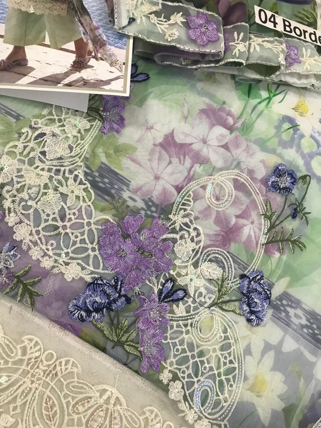 Printed Lawn 3PC Suit with Embroidered Details – Silk Dupatta with Cutwork Borders