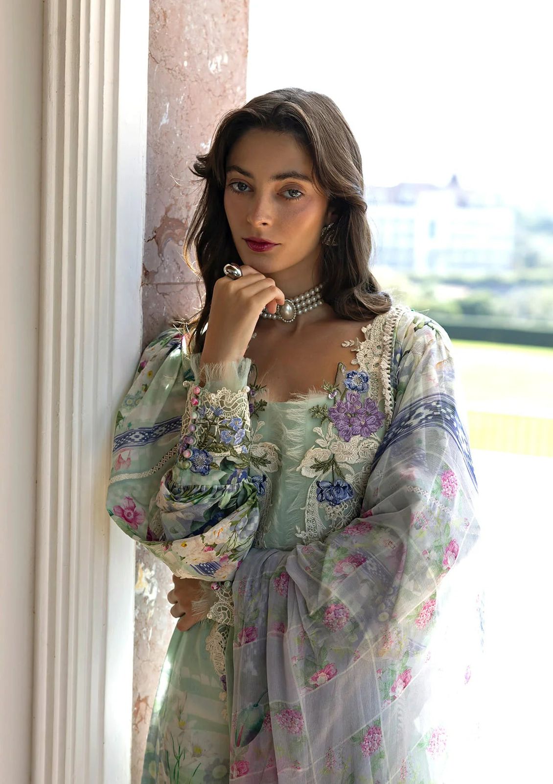 Printed Lawn 3PC Suit with Embroidered Details – Silk Dupatta with Cutwork Borders