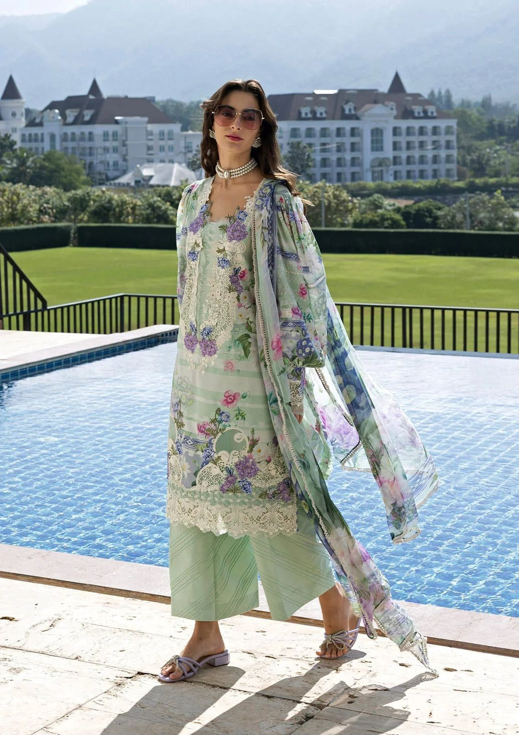 Printed Lawn 3PC Suit with Embroidered Details – Silk Dupatta with Cutwork Borders