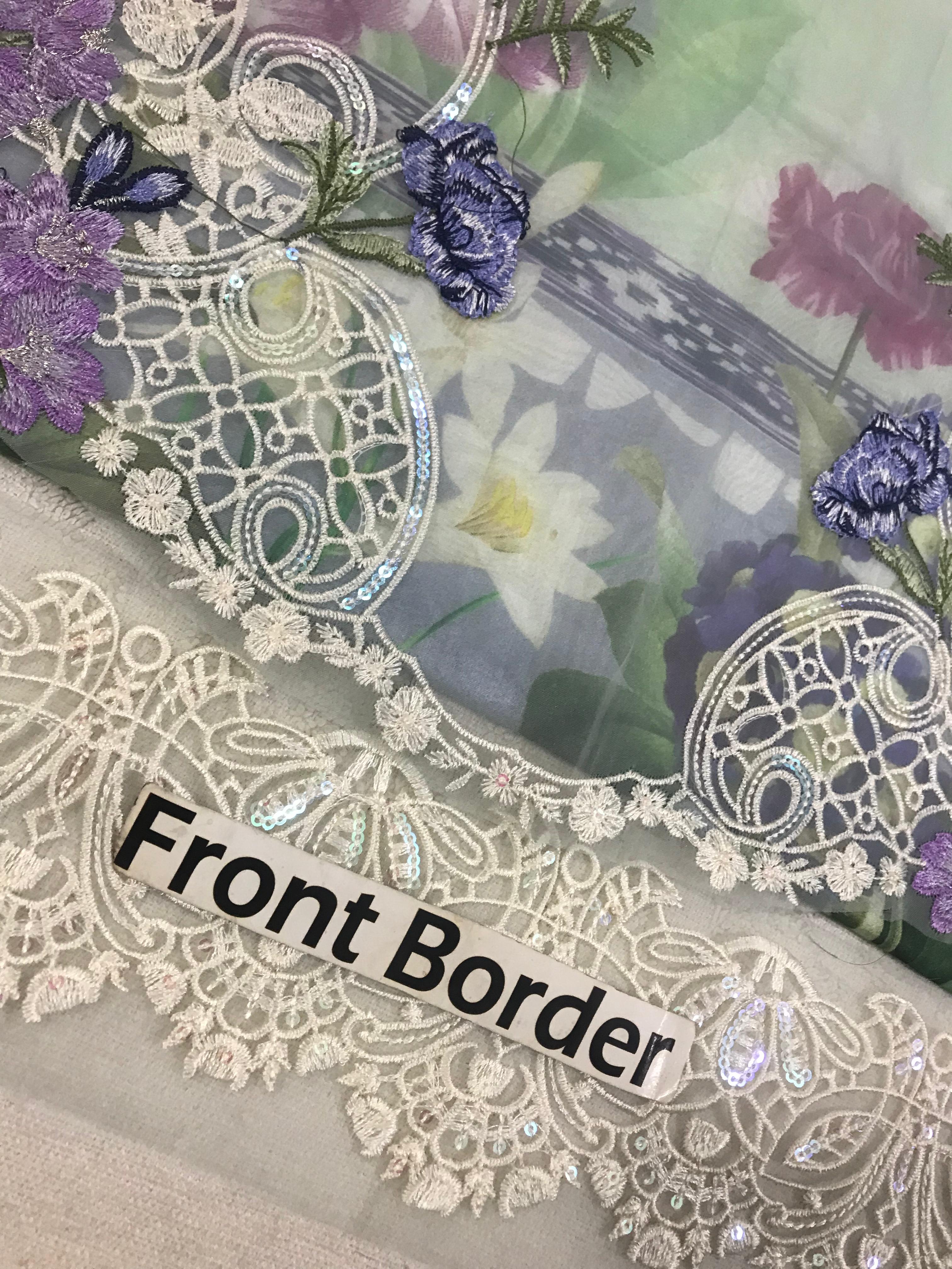 Printed Lawn 3PC Suit with Embroidered Details – Silk Dupatta with Cutwork Borders