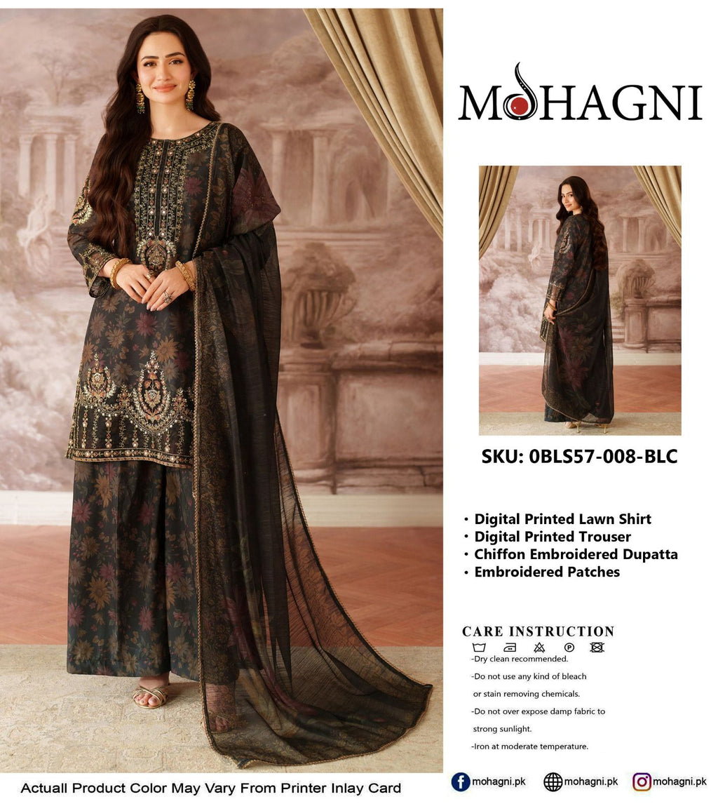 Mohagni D8 Lawn 3PC Suit – Embroidered Daman & Chiffon Dupatta
