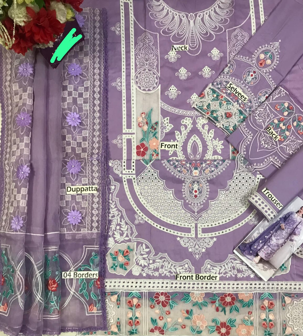Eid Collection Lawn 3PC Suit – Heavy Embroidered Chikankari with Khaddi Net Dupatta