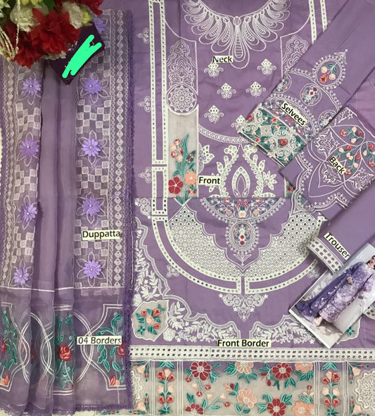 Eid Collection Lawn 3PC Suit – Heavy Embroidered Chikankari with Khaddi Net Dupatta