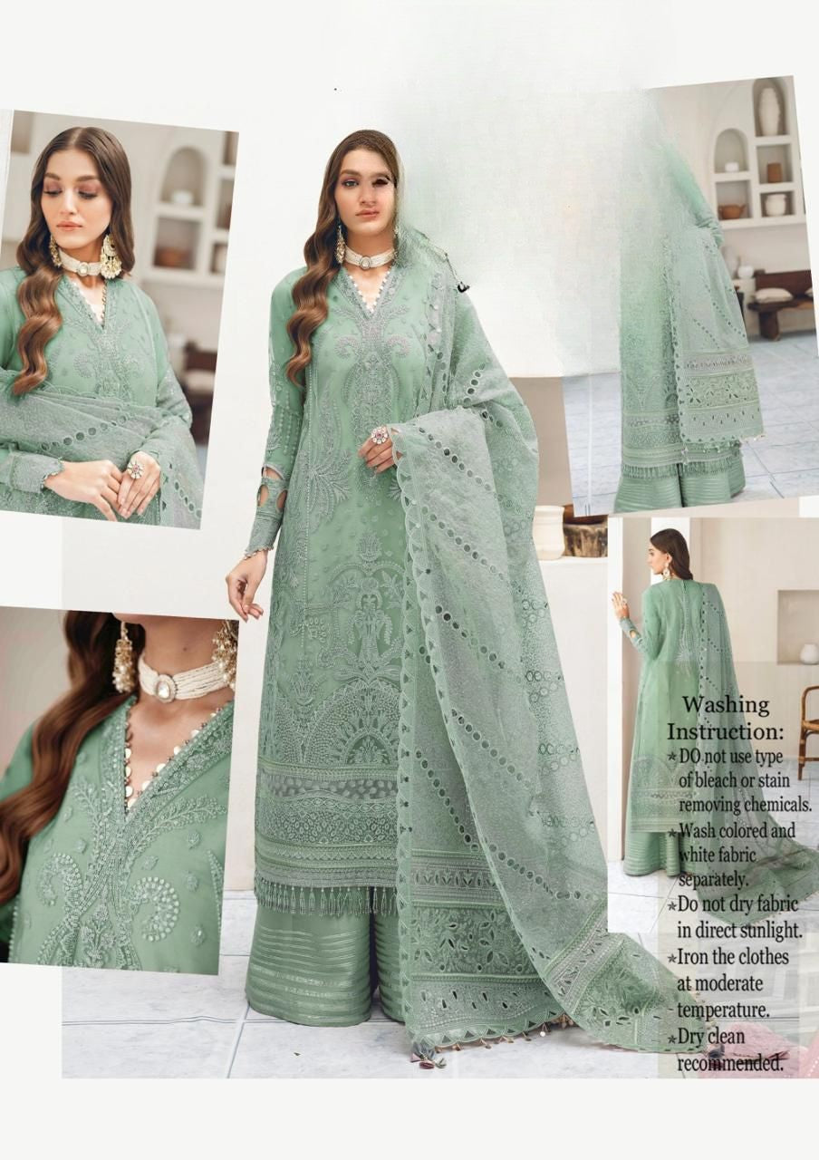 Tawakal Organza 3PC Suit – Hand Embroidered Organza with Printed Dupatta | Collection 2026