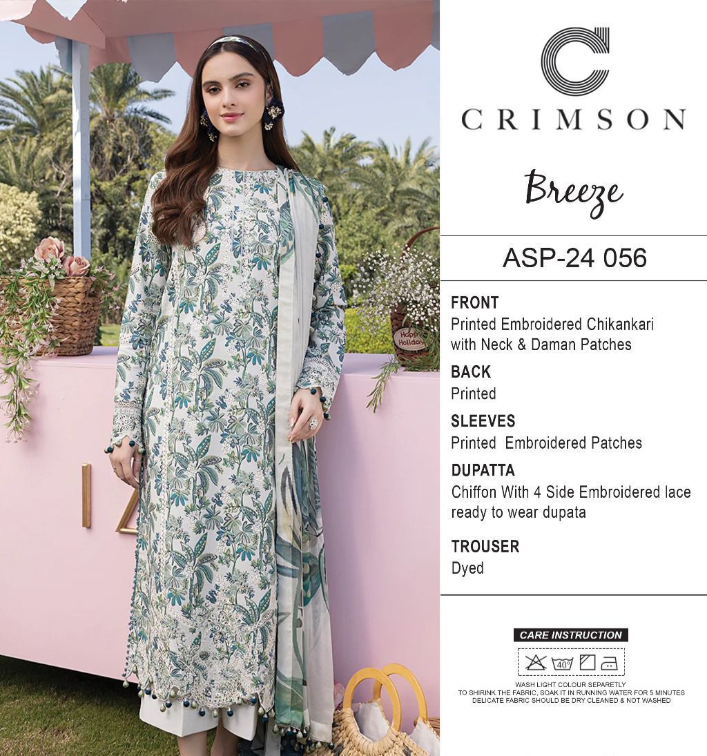 Crimson Breeze ASP-24 056 Printed Embroidered Chikankari 3PC Suit