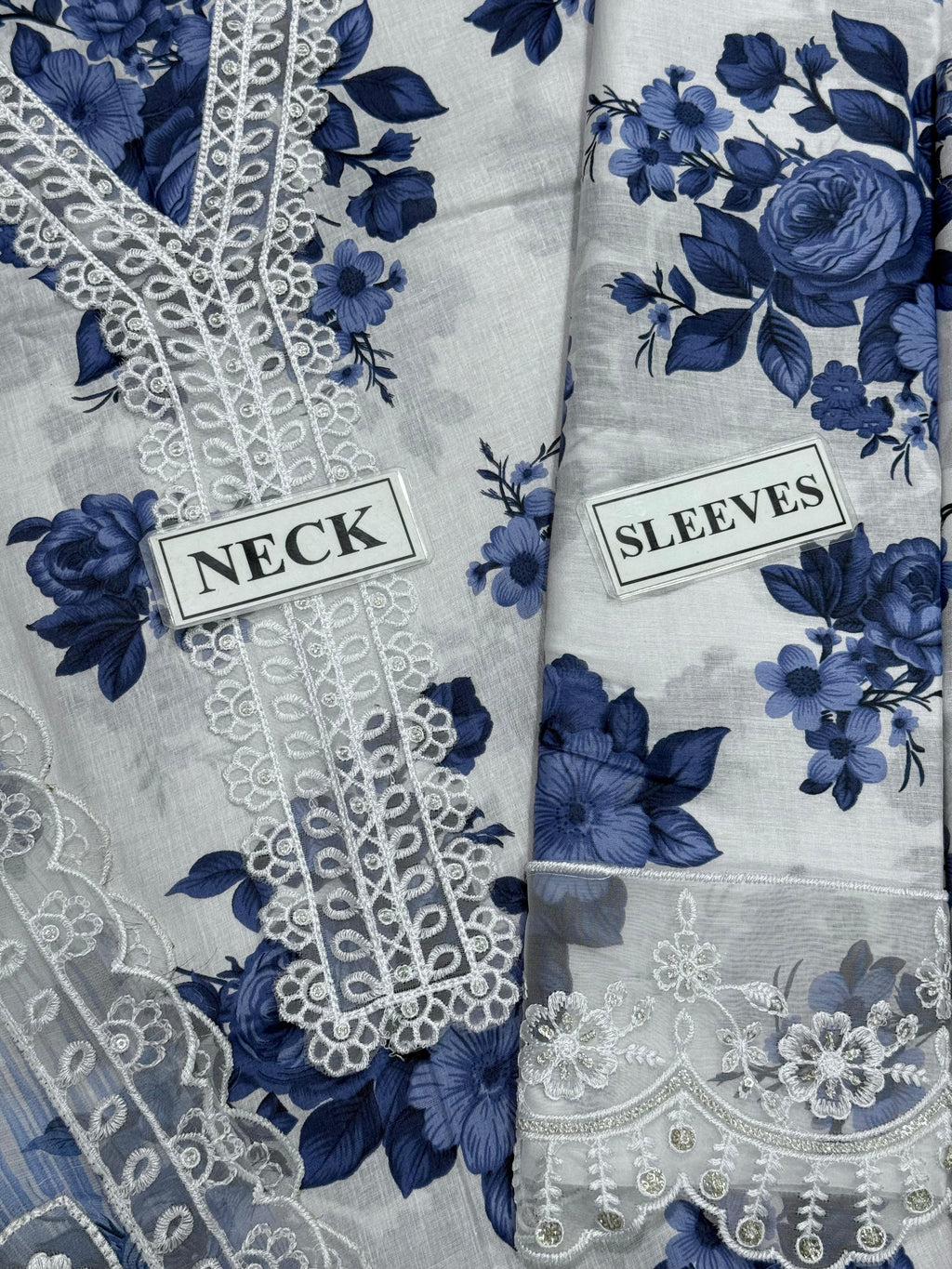 Blue - Luxury Printed Lawn Suit – Unstitched Replica with Chiffon Dupatta
