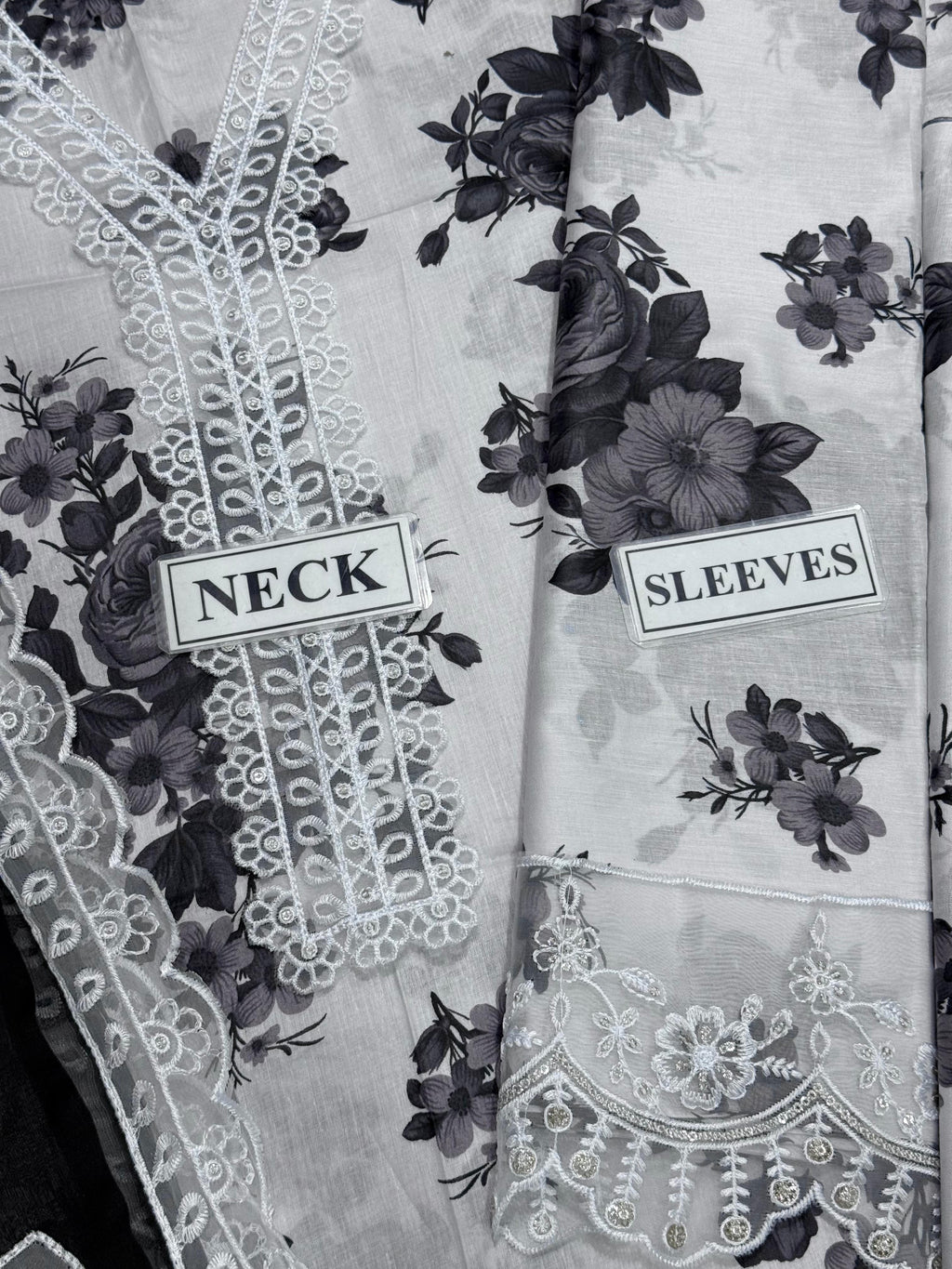 Black - Luxury Printed Lawn Suit – Unstitched Replica with Chiffon Dupatta