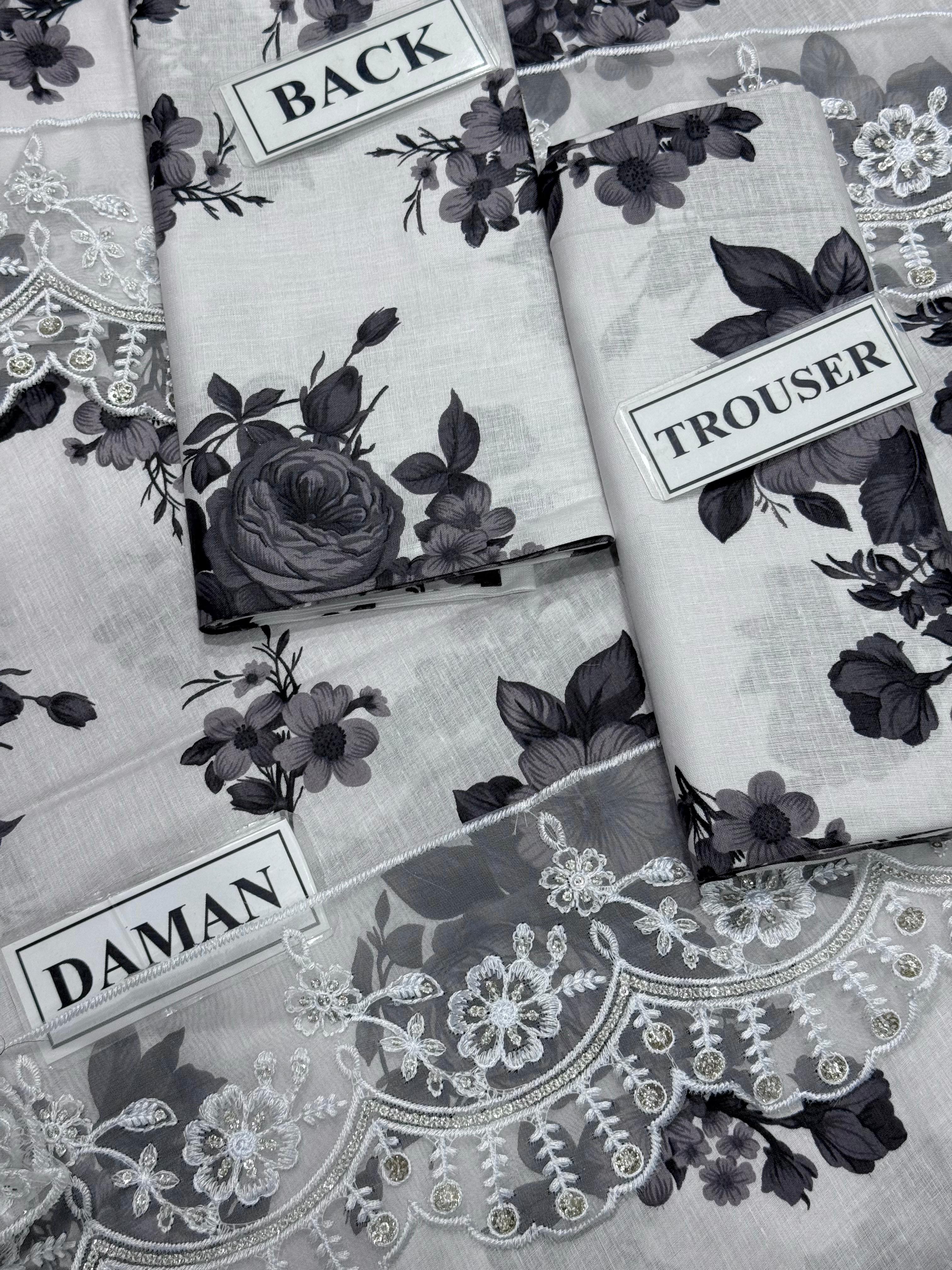 Black - Luxury Printed Lawn Suit – Unstitched Replica with Chiffon Dupatta