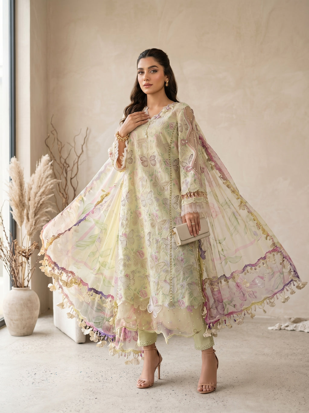MARIA.B MP-1AB Chikankari Lawn 3PC Suit – Laser Work & Chiffon Dupatta